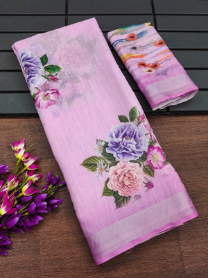 Krujha Digital Print, Self Design Bollywood Cotton Linen, Cotton Silk Saree(Magenta)