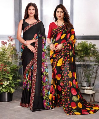 HouseOfCommon Printed Bollywood Georgette Saree(Pack of 2, Multicolor)