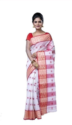 GHOSH TEXTILE Self Design Tant Cotton Blend Saree(Yellow)