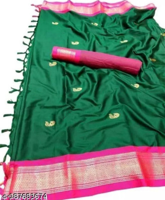 Paithani Self Design Mysore Pure Silk Saree(Black)