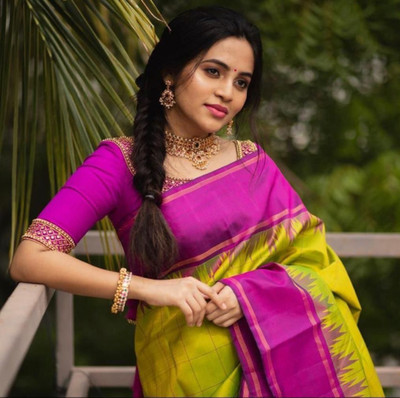 VRINDITA FASHION Self Design Banarasi Art Silk Saree(Yellow)