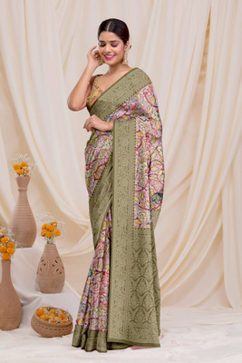 Dharmata Enterprise Digital Print, Printed Banarasi Crepe Saree(Multicolor)