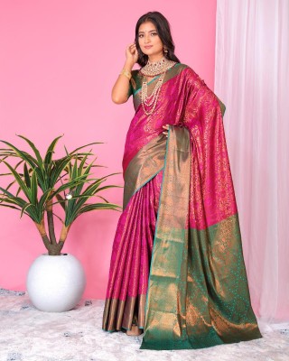 LAVYANSH CREATION Woven, Self Design Banarasi Silk Blend, Jacquard Saree(Pink)