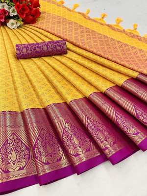 Aika Solid/Plain Banarasi Cotton Silk Saree(Magenta)