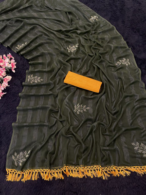 Pemal Designer Printed Bollywood Georgette Saree(Dark Green)