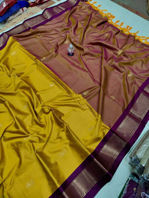 NST5 Embroidered Paithani Cotton Silk, Polyester Saree(Gold)