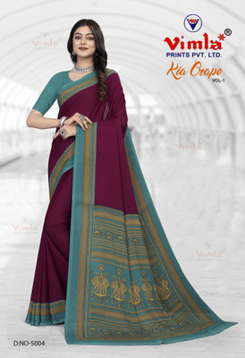 Novus Knitting Printed Daily Wear Crepe Saree(Purple)