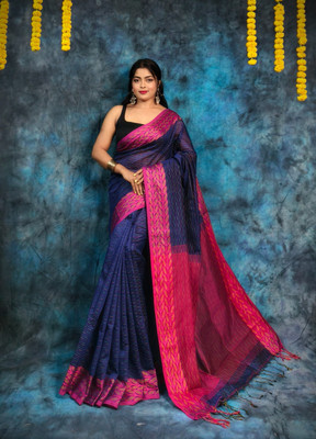 PRANATI ENTERPRISE Self Design Handloom Cotton Silk Saree(Dark Blue)