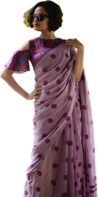 Moda Rapido Polka Print Chanderi Cotton Blend Saree(Purple)