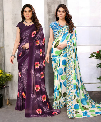 NIRMOHIFASHION Printed Bollywood Georgette Saree(Pack of 2, Multicolor)