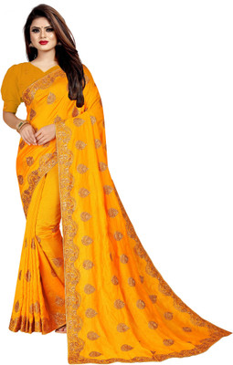 b bella creation Embroidered Bollywood Georgette Saree(Yellow)