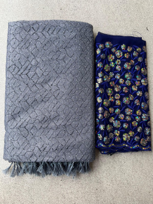 MALAVIYA FASHION Embroidered, Embellished Bollywood Net Saree(Multicolor, Beige)