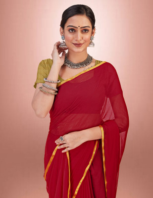 HouseOfCommon Solid/Plain Banarasi Pure Silk Saree(Maroon)