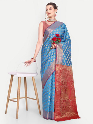 jayant creation Woven Daily Wear Silk Blend Saree(Light Blue)