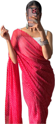 stylescope Striped Bandhani Georgette Saree(Red)