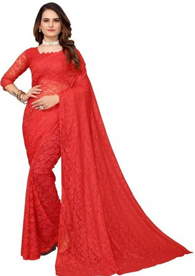 SwiftStyle Self Design Daily Wear Net Saree(Red)