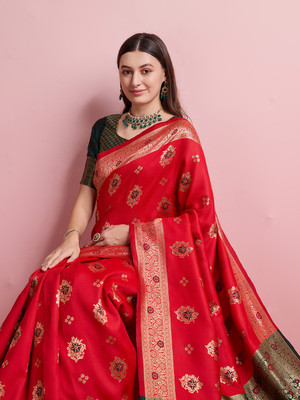 Shreyansh creation Digital Print Banarasi Silk Blend Saree(Red)