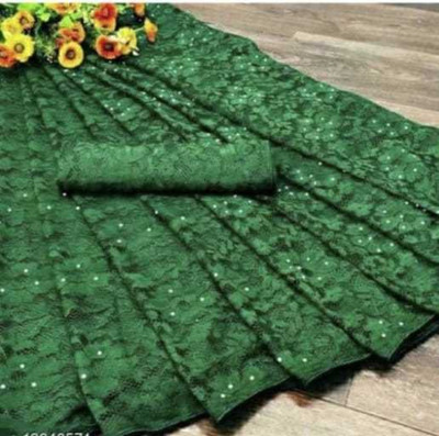 BRAHMANI TEXTILE Self Design Bollywood Net Saree(Green)