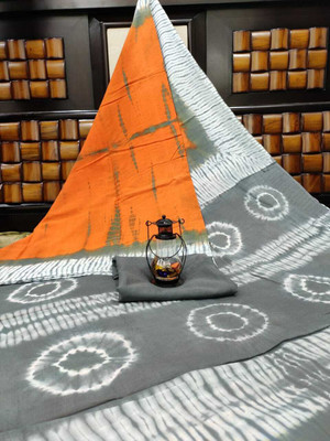 JAIPURI BLOCK PRINT Printed Daily Wear Pure Cotton Saree(Grey, Orange)