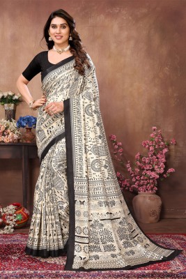 Reeta Fashion Printed Bollywood Cotton Blend Saree(Black)