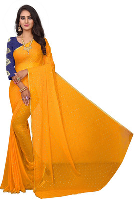 mamtasaree Printed Bollywood Net, Chiffon Saree(Yellow)