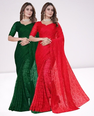 Amavii Floral Print Bollywood Net Saree(Pack of 2, Multicolor)