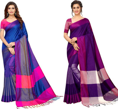 HITESH ENTERPRISE Self Design Kanjivaram Cotton Silk Saree(Pack of 2, Multicolor)
