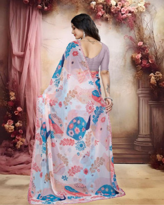 Jayu Digital Print, Floral Print, Printed Leheria Georgette Saree(Multicolor)