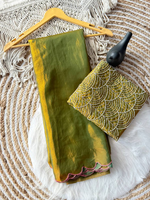 Snija Fashion Solid/Plain Bollywood Satin Saree(Green)