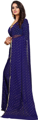 Desi Style Printed Bandhani Velvet, Chiffon Saree(Blue)