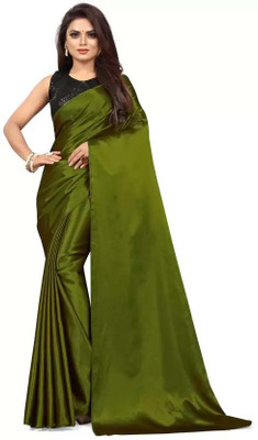Aruna Sarees Solid/Plain Bollywood Satin Saree(Green)