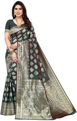Aika Embellished Banarasi Jacquard Saree(Dark Green)