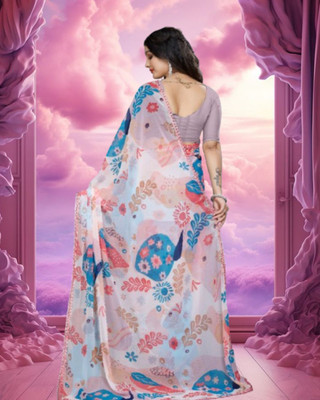 Jayu Digital Print, Floral Print, Printed Leheria Georgette Saree(Multicolor)