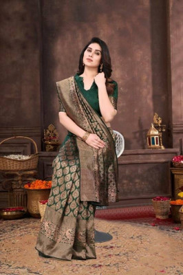 SWAMI STUDIO Woven Banarasi Jacquard Saree(Green)