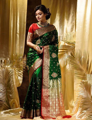 NaziyaSarees Woven Mysore Art Silk Saree(Dark Green)