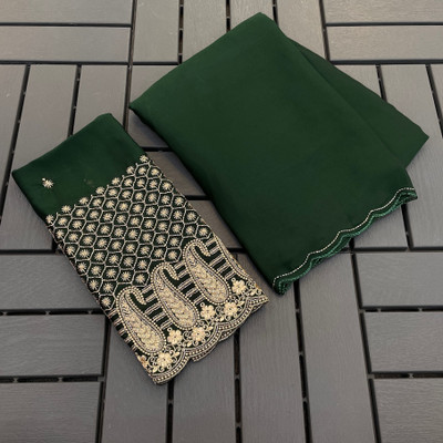 JIVI CLOTHING Solid/Plain Bollywood Chiffon Saree(Green)
