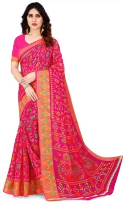 Amavii Floral Print Bollywood Cotton Blend, Brasso Saree(Pink)