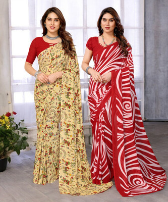 THE URBAN DIVA Printed Bollywood Georgette Saree(Pack of 2, Multicolor)