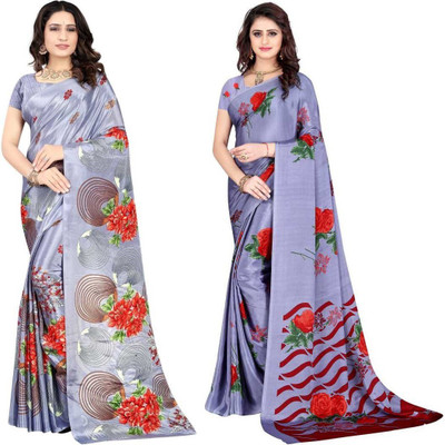 Leelavati Printed Daily Wear Crepe Saree(Pack of 2, Grey)