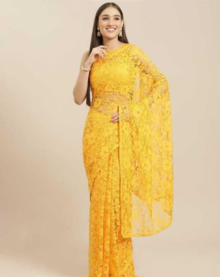 SwiftStyle Solid/Plain Daily Wear Net Saree(Yellow)