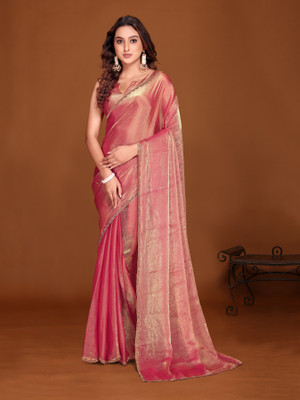 sarvagny clothing Solid/Plain Bollywood Georgette Saree(Pink)