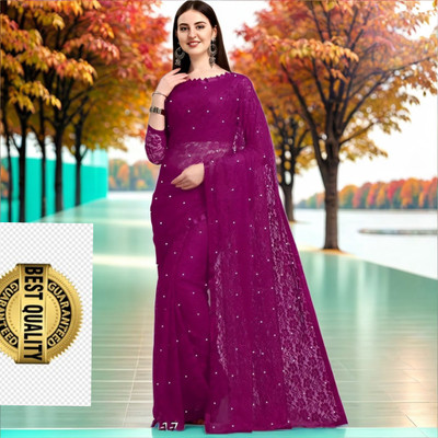 Amavii Embellished Bollywood Net Saree(Purple)