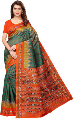 KV Fashion Printed Bollywood Cotton Silk Saree(Green)