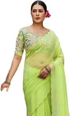 mahalaxmi fab Solid/Plain Bollywood Georgette Saree(Light Green)