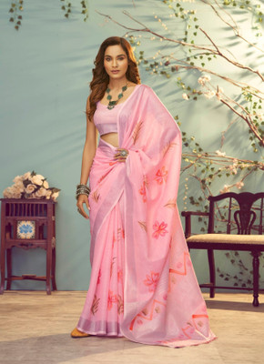 Moda Rapido Digital Print Bollywood Cotton Linen Saree(Pink)