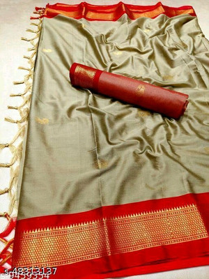 Paithani Self Design Mysore Pure Silk Saree(Grey)