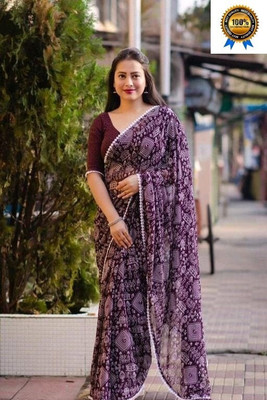 DAZLIO Printed Bollywood Georgette Saree(Purple)