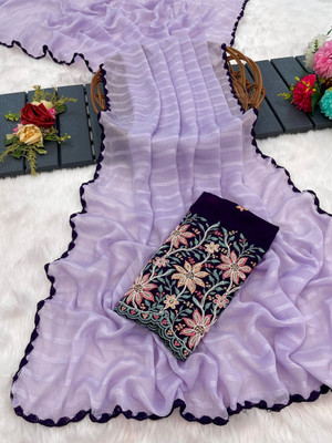 JIVI CLOTHING Solid/Plain Bollywood Chiffon Saree(Purple)