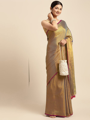 NST5 Solid/Plain Bollywood Tissue Saree(Gold)