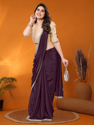 RAJESHWAR FASHION Solid/Plain Daily Wear Silk Blend Saree(Purple)